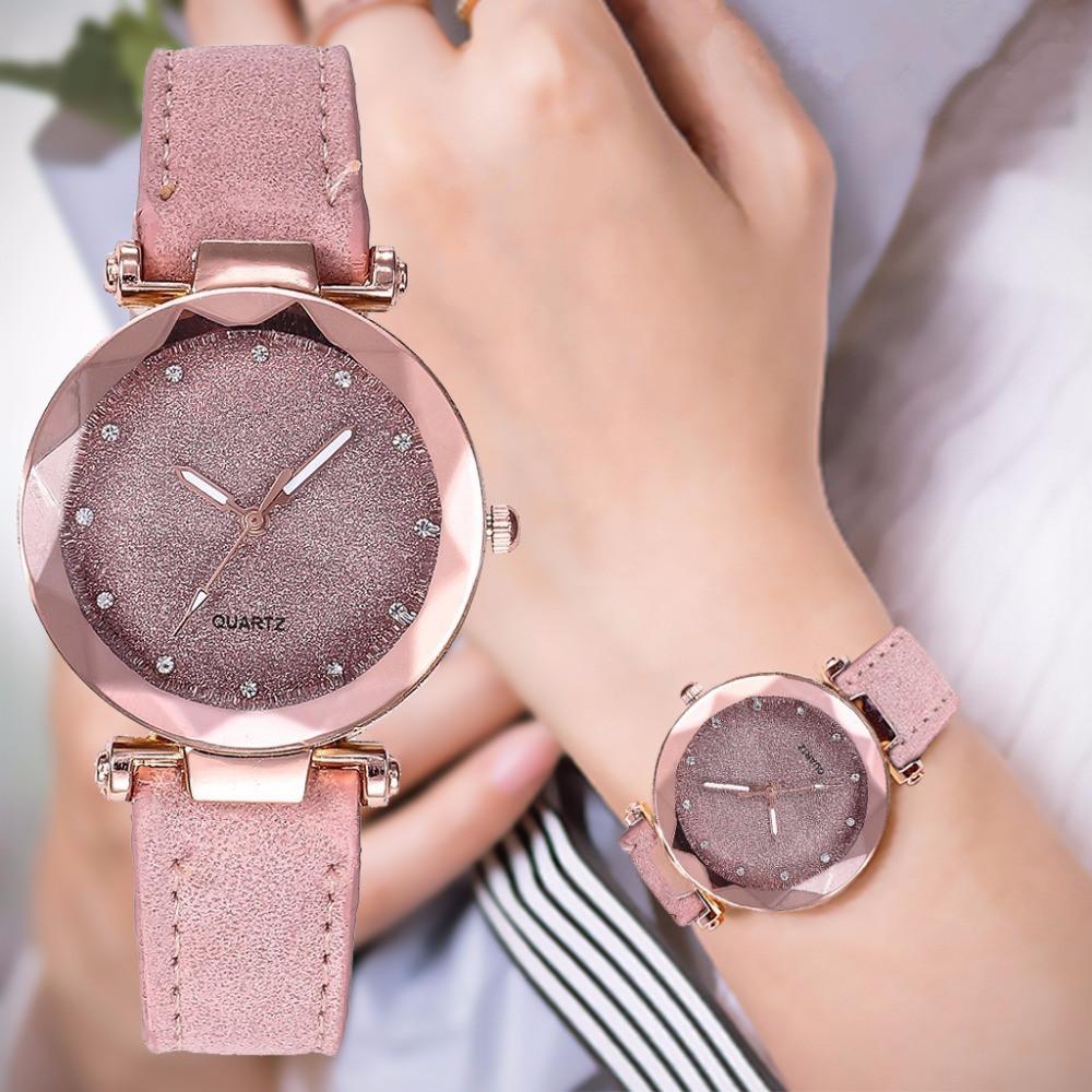 Through The Stars Silver Powder Watch Women'S Matte Belt Quartz Watch