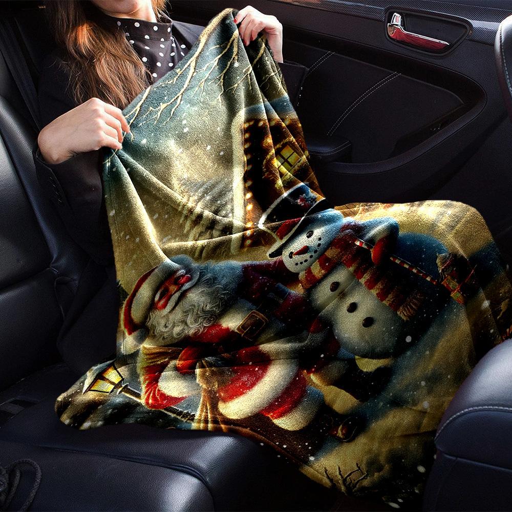 1pc Santa Claus Snowman Blanket Lightweight Flannel Throw for Sofa Bed Travel Camping Livingroom Office Couch Chair