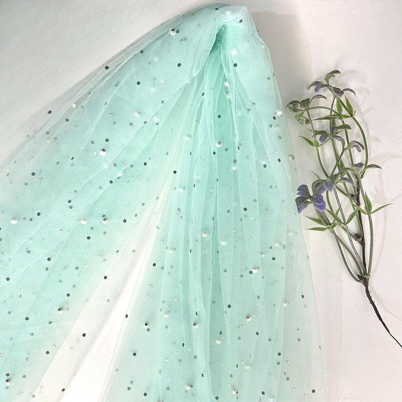 Beads Colored Diamonds Nails Pearl Imitation Pearl Encryption Fabric Wedding Dress Headgear Gauze Skirt Background Cloth Mesh