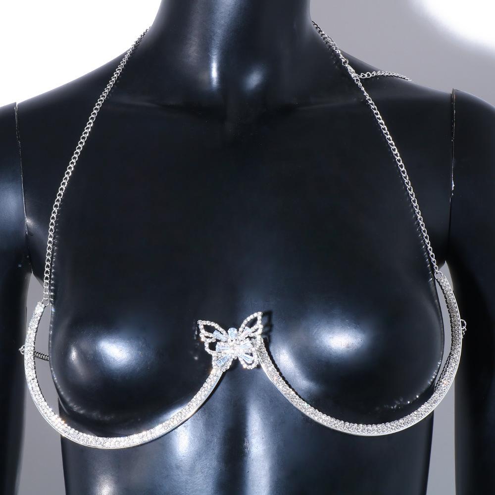 New Rhinestone Butterfly Chest Chain Fashion Sexy Chest Support Stainless Steel Chest Bracket Bra Chain Body Chain