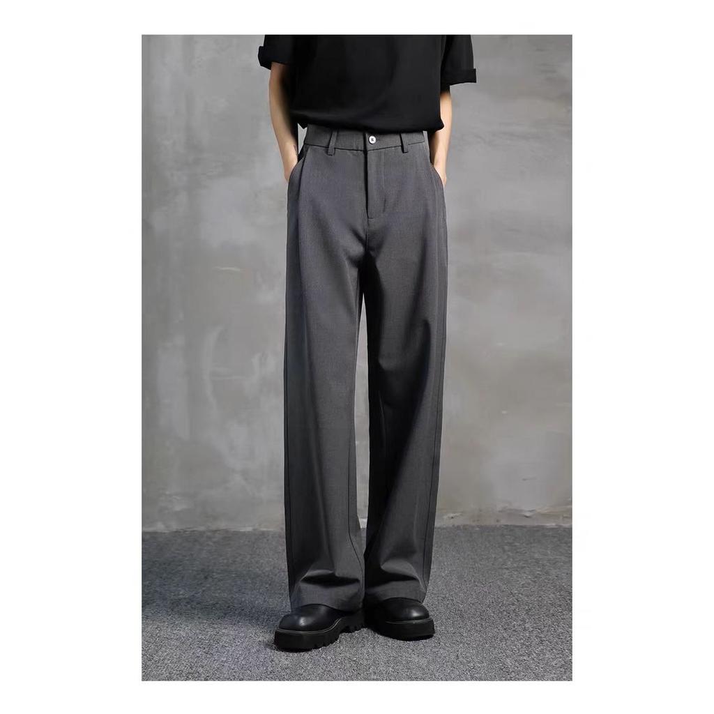 Palmcity trendy casual trousers men's non-ironing drape anti-wrinkle three-pin black straight wide-leg suit pants