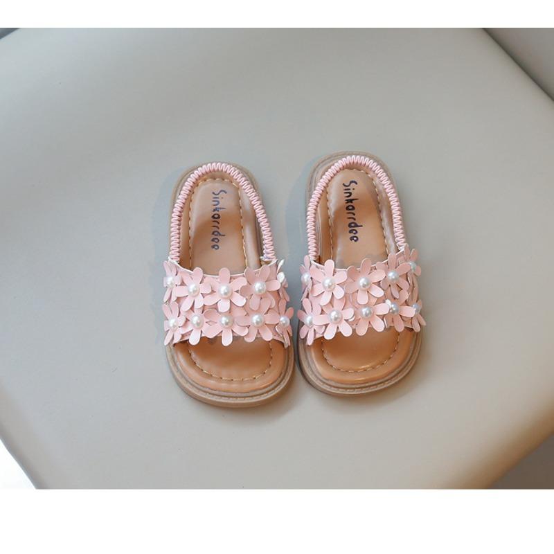 Roman Style Flower Decor Beach Sandals, Soft Sole Open Toe Trendy Shoes for Girls