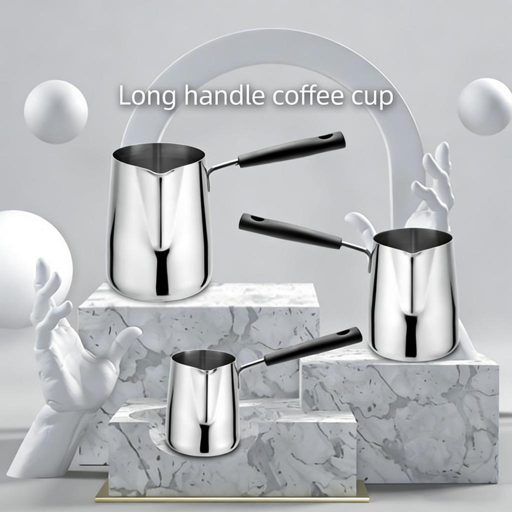 600ml Turkish Coffee Maker with Pouring Spout Small Stainless Steel Coffee Pot Coffee and Butter Warmer Long Handle Coffee Maker