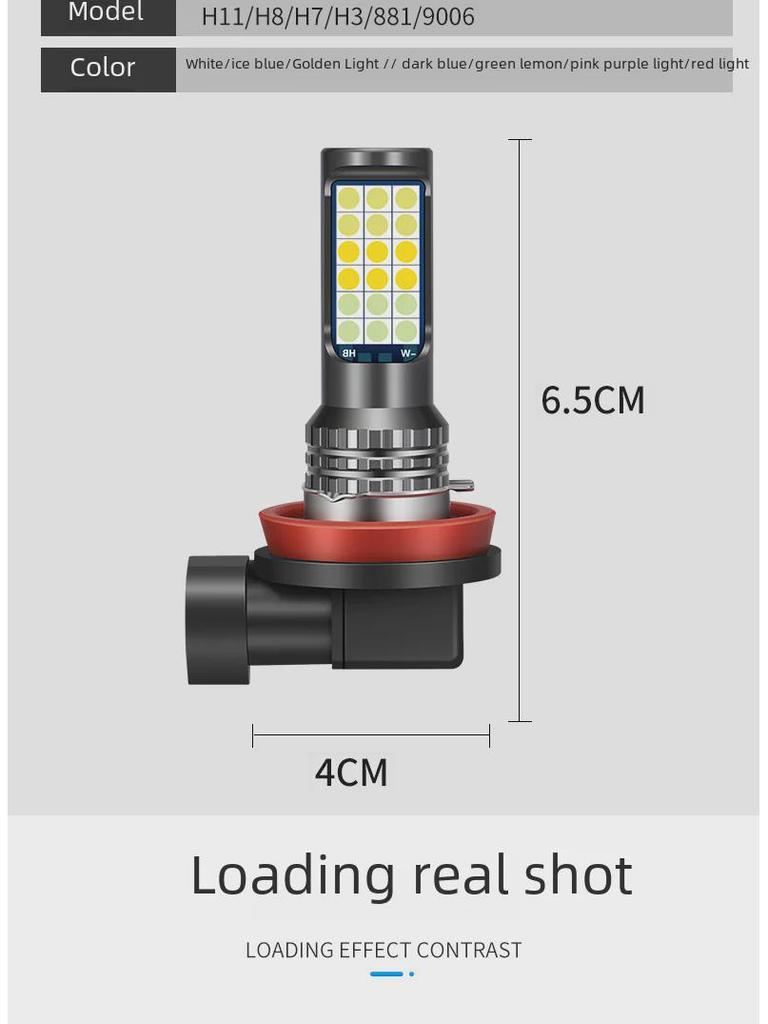 Automotive LED Tri-Color Front Fog Lights H3, H7, 9005, 9006, H11 - Easy Installation