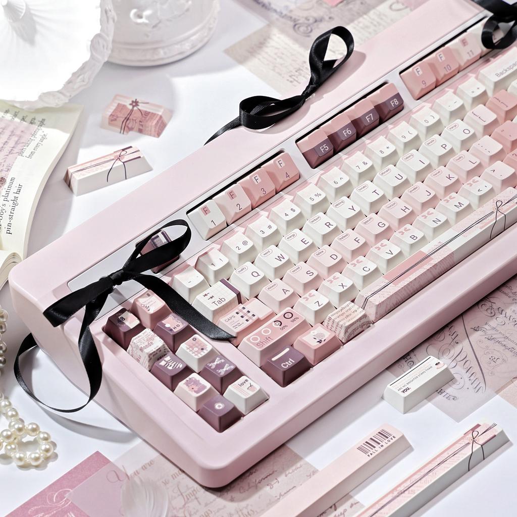 Keycaps Princess Handbook Girl Cute Pink Soa Cherry Pbt Material Sublimation 140 Key Alice Layout 7U Spacebar Keycap