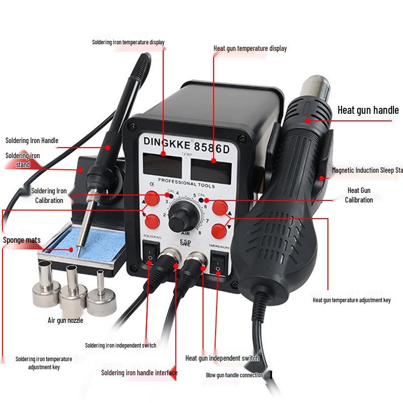 858D/8586 2-in-1 700W Digital Hot Air Gun Desoldering Station with Adjustable Temperature Soldering Iron.