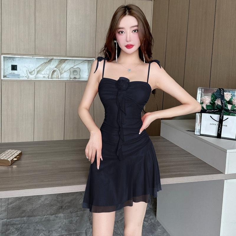 Women's pure lust wind flower ruffle edge tight dress