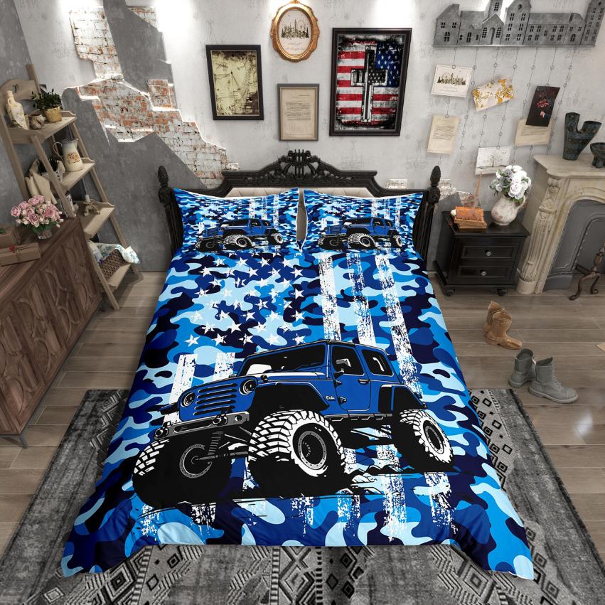 Homewish Bettwäsche-Set mit amerikanischer Flagge, Retro-Camouflage-Bettbezug-Set, Grün Weißes Bettset für Jugendliche