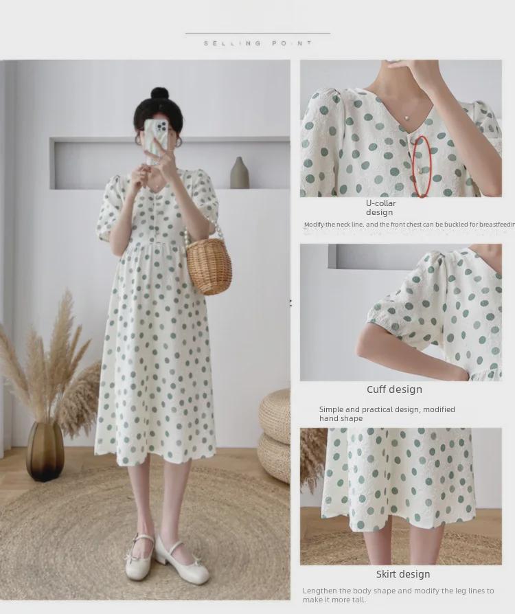 Pregnant Women's Polka Dot Summer Dress - Loose, Plus Size, Slimming Skirt for 2024