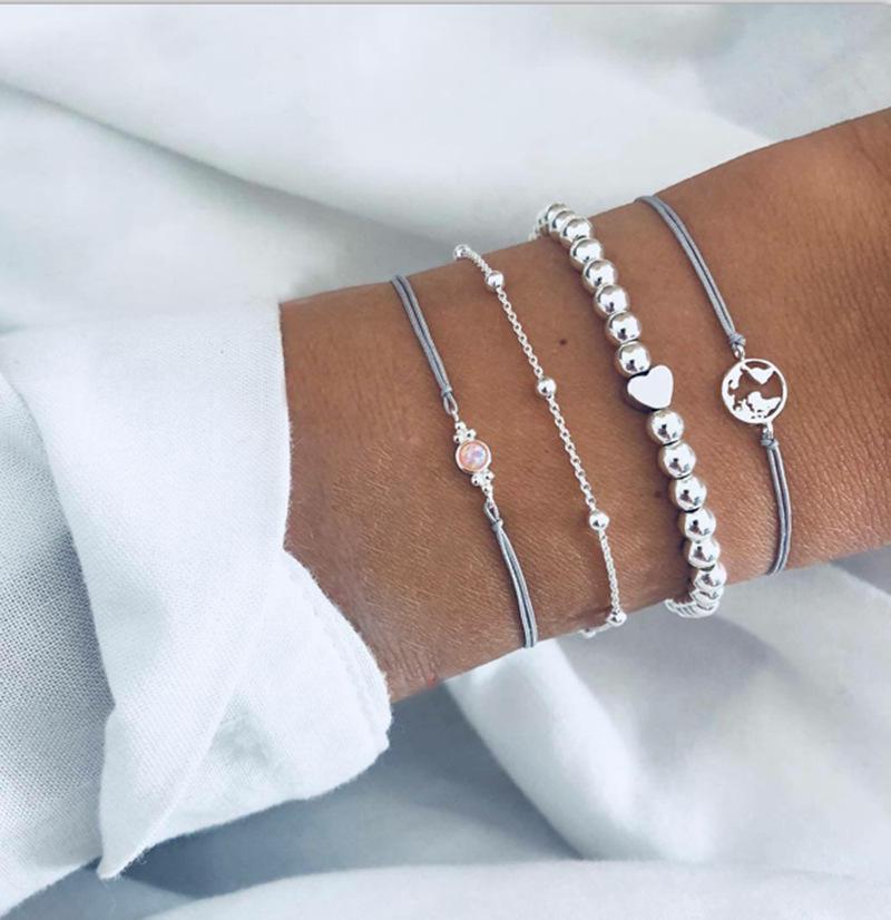 Turquoise Turtle & Seashell Geometric Heart Bracelet Set