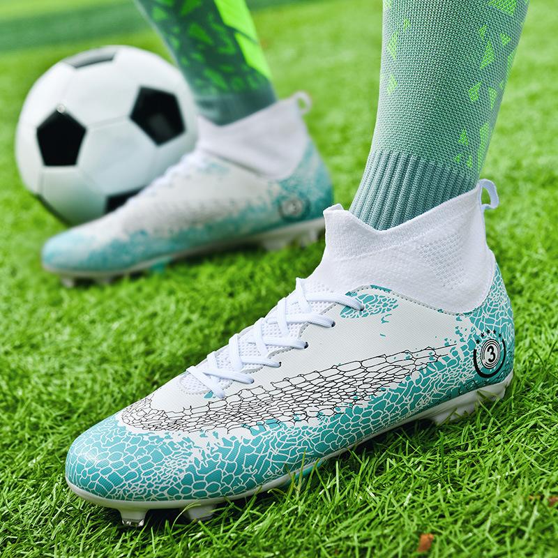 Foreign trade football shoes men's high-top youth student competition training shoes large size outdoor spike training shoes men