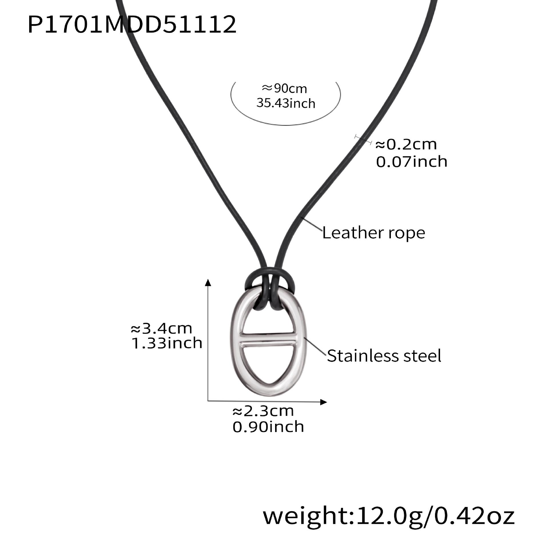 Stainless Steel Pig Nose Pendant Necklace with Long Leather Cord