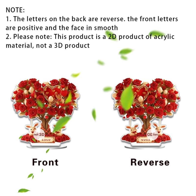 Valentines Day Acrylic Rose Flower Tree 2D Flat Ornament Romantics Home Tabletop Decors For Wedding Living Room Bedroom