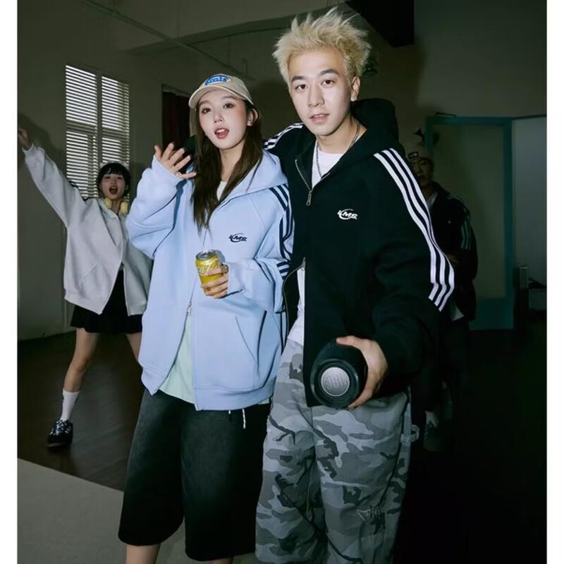 LEMANISM Three-Stripe Hooded Zip-Up Sweatshirt