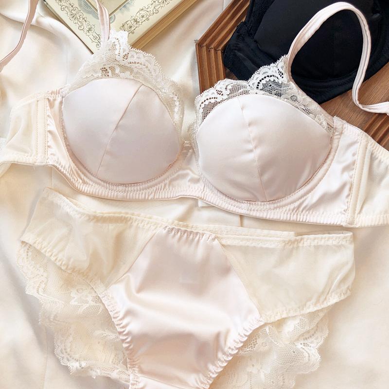 

Высококачественный атласный женский комплект нижнего белья, французский сексуальный кружевной бюстгальтер пуш-ап, летний тонкий удобный бюстгальтер, комплект нижнего белья, бюстгальтер, трусы M бежевый
