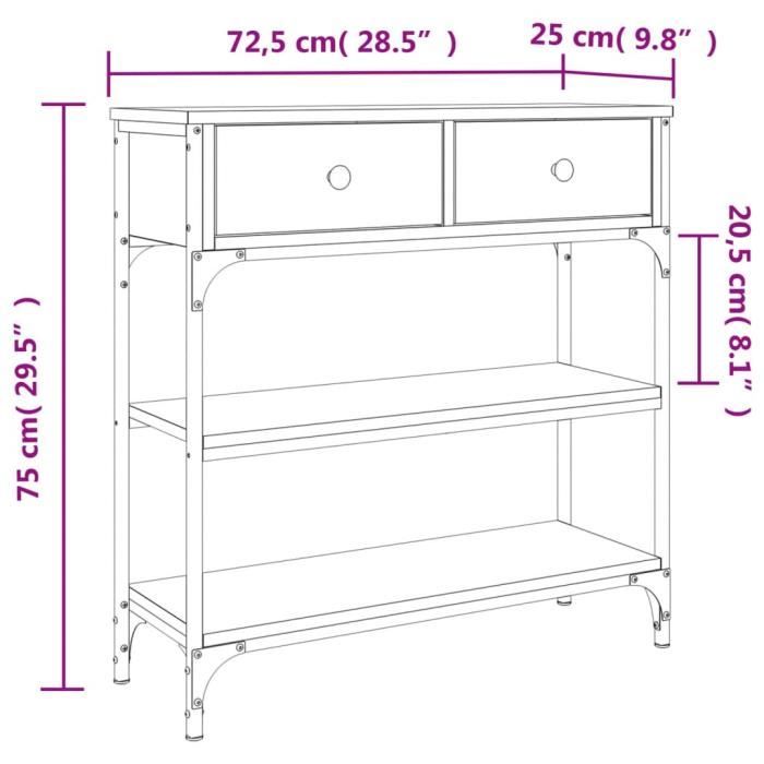 VidaXL Table console noir 72,5x25x75 cm bois d'ingénierie 834185