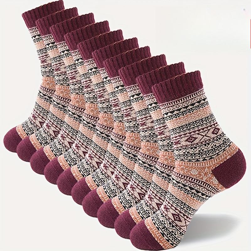 

1/3/5 пар Винтажные Зимние Толстые Теплые Носки Удобные для Улицы Спорт Лыжи Пеший Туризм Женские и Мужские Зимние Носки 5pairs красный