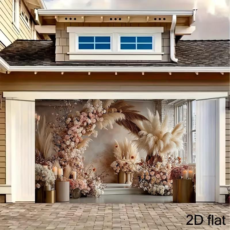 

2D Warm Beige Pampas Grass & Rose Backdrop, Bohemian Wedding Ceremony Background 47.2x31.5inch/120*80cm