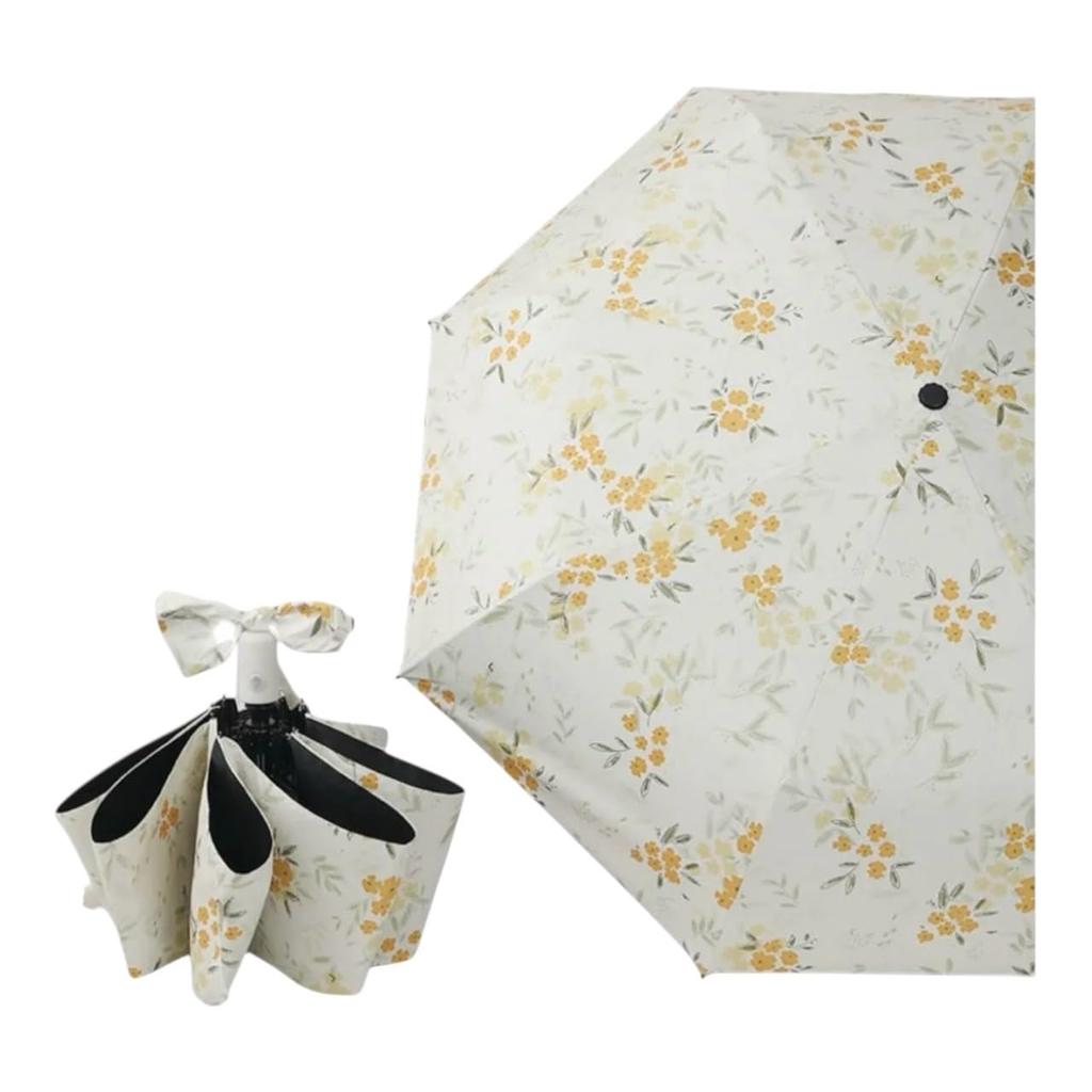 Floral Folding Sun Yellow Floral Cute Folding Automatic Opening and with Storage Umbrella, Umbrella/Rain Umbrella, All-Weather Umbrella, Pattern,