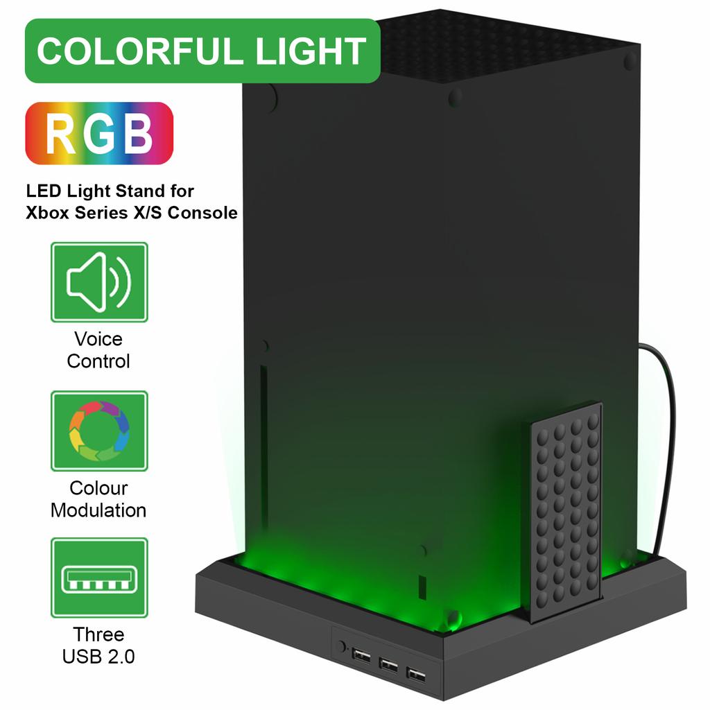 LED Light Stand Station for Xbox Series X/S 3 Ports USB Hub Colorful RGB Light Stand Console Decorative Light