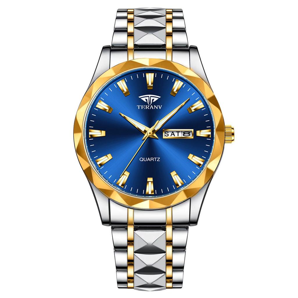 Men's Luminous Double Calendar Quartz Watch with Steel Strap – Hot-Selling