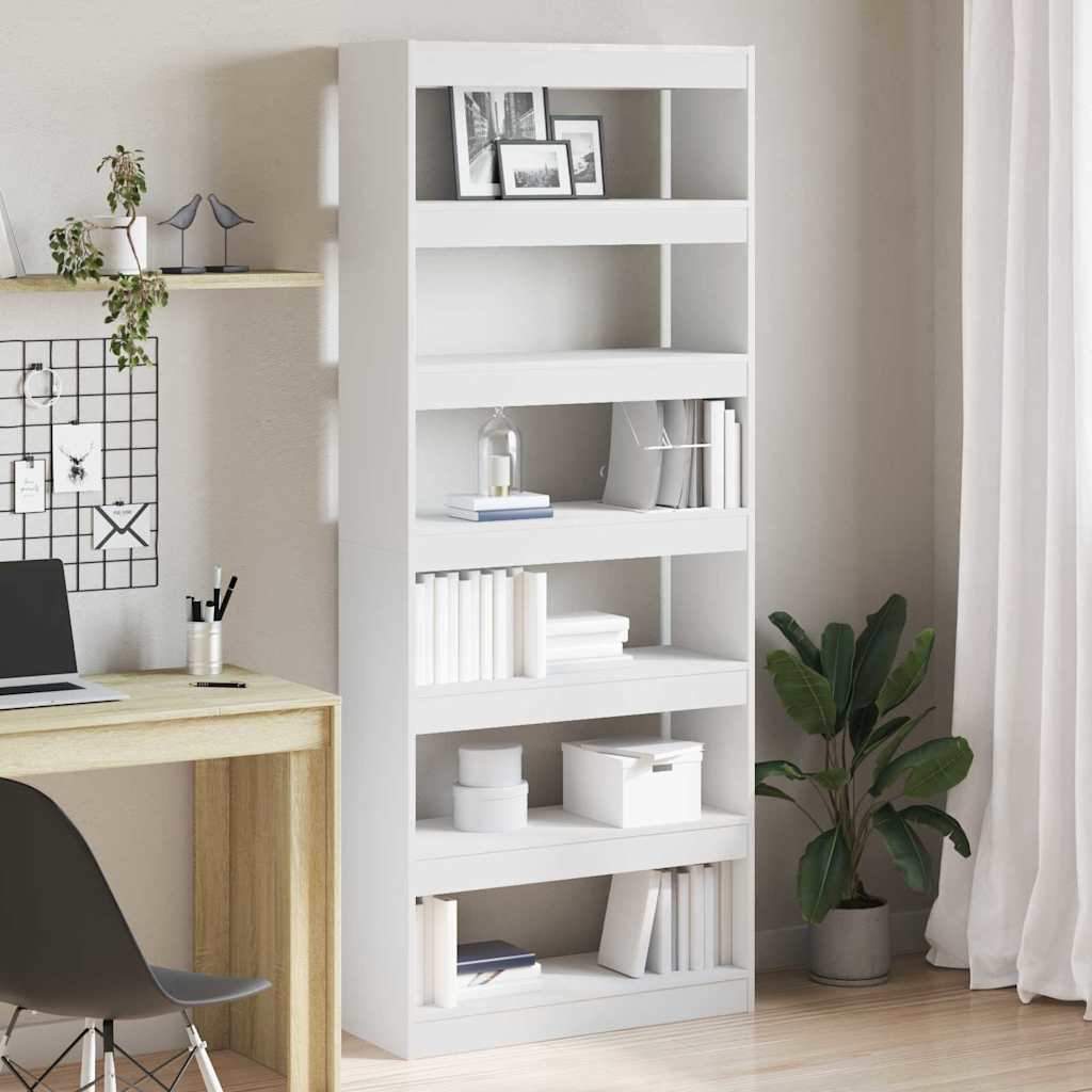 White Bookshelf with Shelves 80 x 30 x 198 cm Engineered Wood