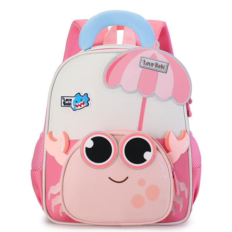 Large Capacity Kids Backpack With Cartoon Crab And Umbrella Decoration Daily For