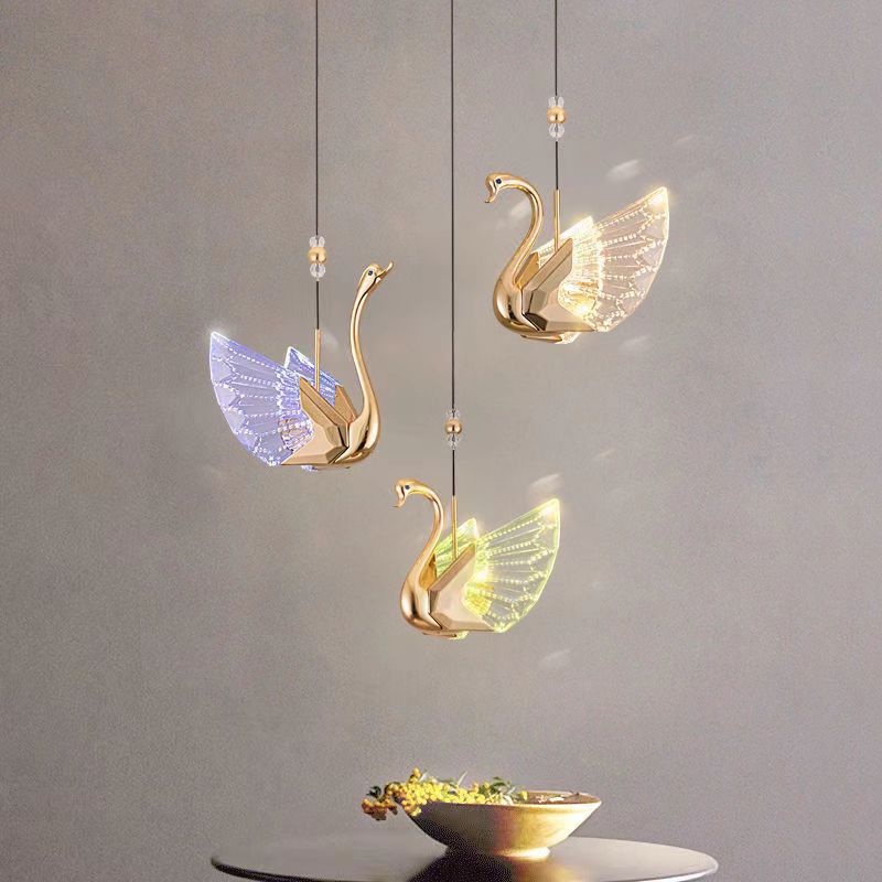 Nordic Creative Acrylic Swan LED Hanging Chandelier Study Bedroom Living Room Restaurant Pendant Lamps Bar Indoor Lighting Decor