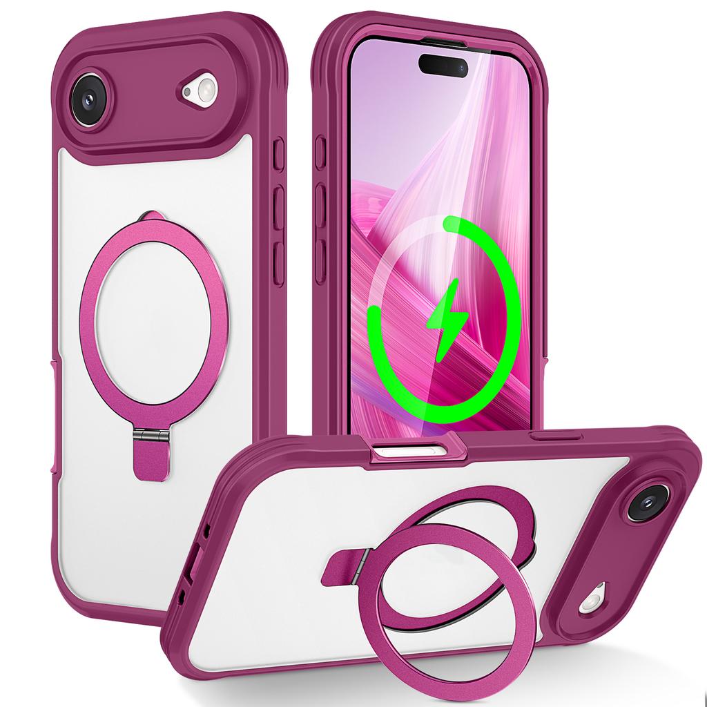 For iPhone 17 Air Case Skin Touch Solid Color TPU+PC Phone Cover with Magnetic Kickstand