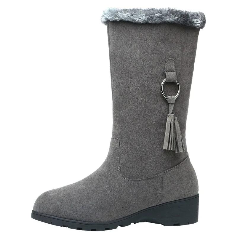 Mode Winter Damen Plus Samtige Mid-Calf-Stiefel Mode Reißverschluss Plateau Keilabsatz Schuhe für Damen Schneestiefel Outdoor Freizeit Reitstiefel