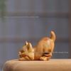 Cliff Cypress Wood Carved Cat Ornament – Cute, Simple, Handheld Desktop Animal Gift for Kids & Girls.