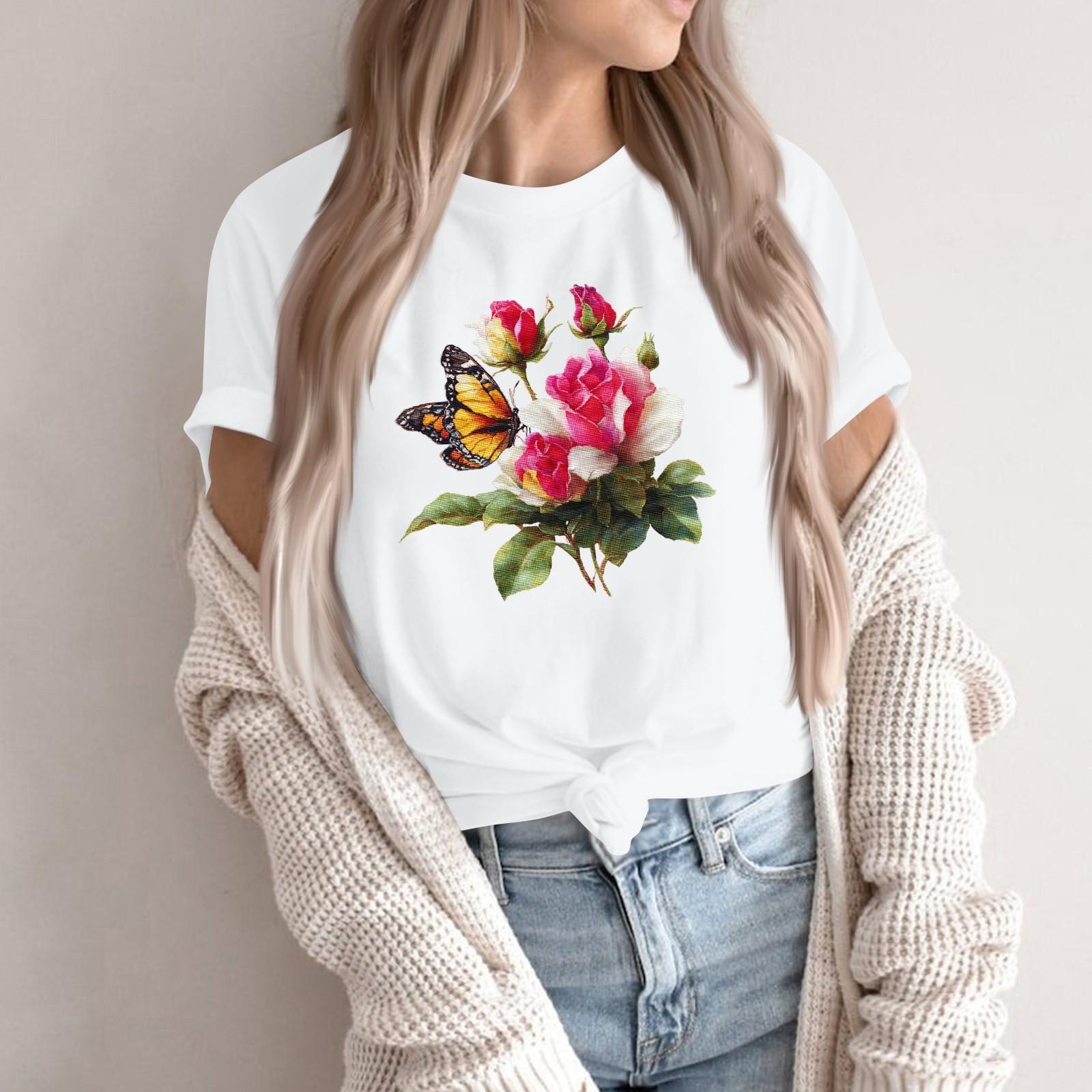 

Женская модная повседневная футболка-пуловер с принтом, круглым вырезом и короткими рукавами XXL белый