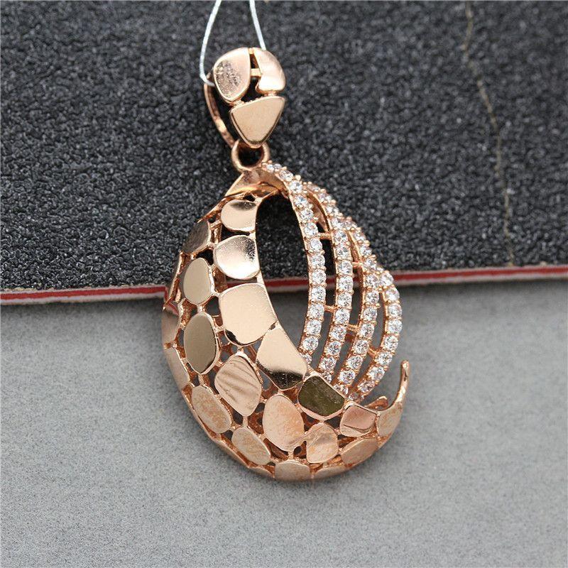 Изысканный русский 585 Позолоченный Пурпурным Золотом Розовое Золото 18K Полый Подвеска Изысканный Модный Высококачественный Универсальный Цепочка на Ключицы (single pendant)