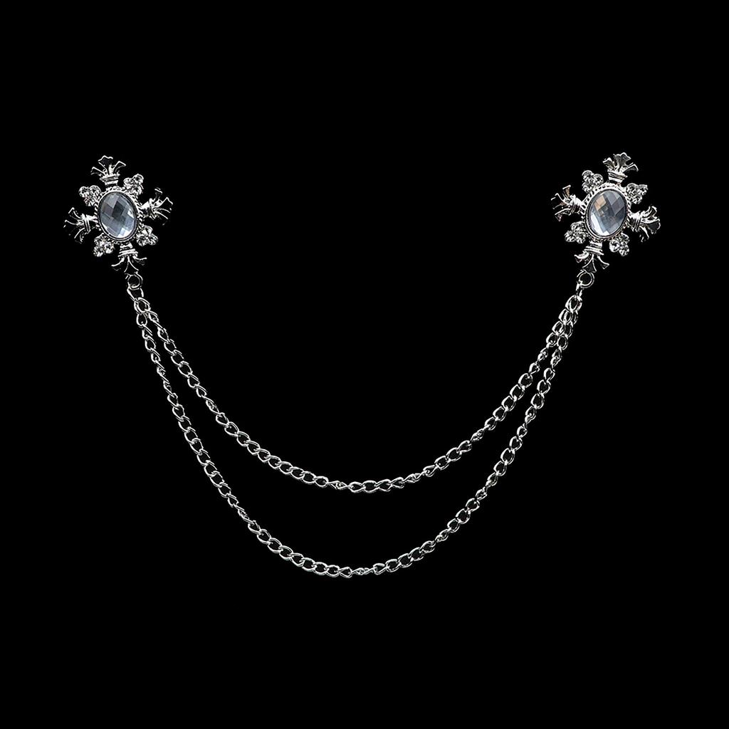 Retro Crystal Rhinestone Brooch, Suit Shirt, Tassel Chain, Lapel Pin, Women Men Jewelry, Alloy, Collar Brooch Pin
