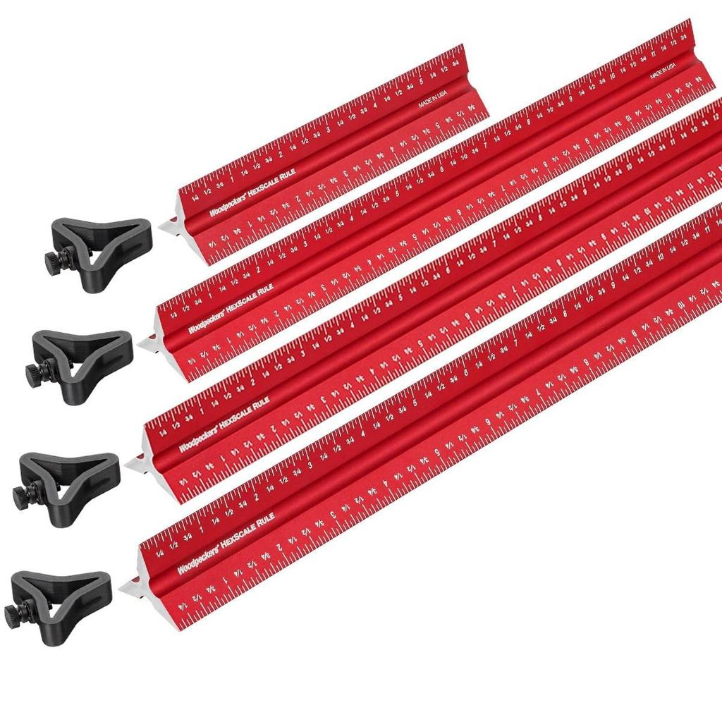 Woodpeckers Hexscale 600MM Woodworking Ruler with Centering R2L L2R Architect Style Rule, 24" / 6-in-1 Stops, Inch, Metric, Scale, & Measurements,