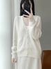 2025 A/W Women's V-Neck Pure Wool Jacquard Knit Cardigan Sweater