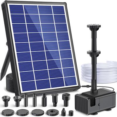 POPOSOAP Solar Fountain Pump for Bird Baths - Rechargeable - Built-in 3000mAh Battery / Dry Run Prevention Function / 8 Fountain Patterns / Approx. 1.