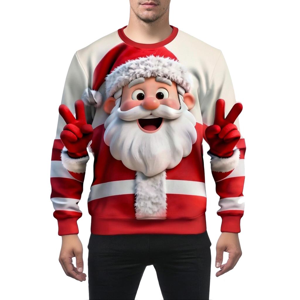 Men's Christmas Printed Round-neck Sweatshirt, Men's Fashionable Casual Pullover, Christmas Long-sleeved Sweatshirt