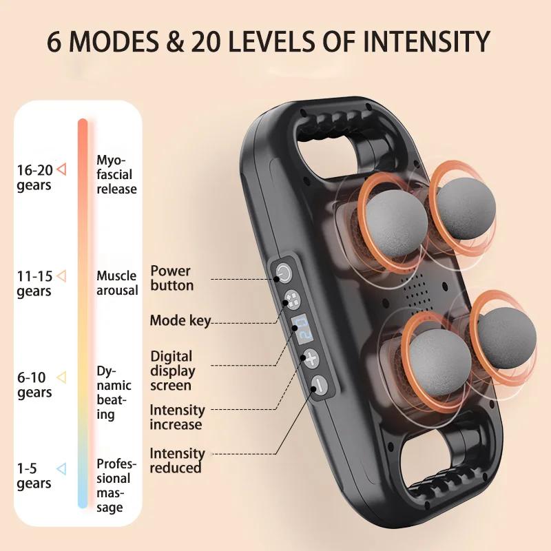 Four-head Fascia Gun Muscle Relaxation Massage Professional Grade Wireless Waist Back Deep High Frequency Vibration Masajeador
