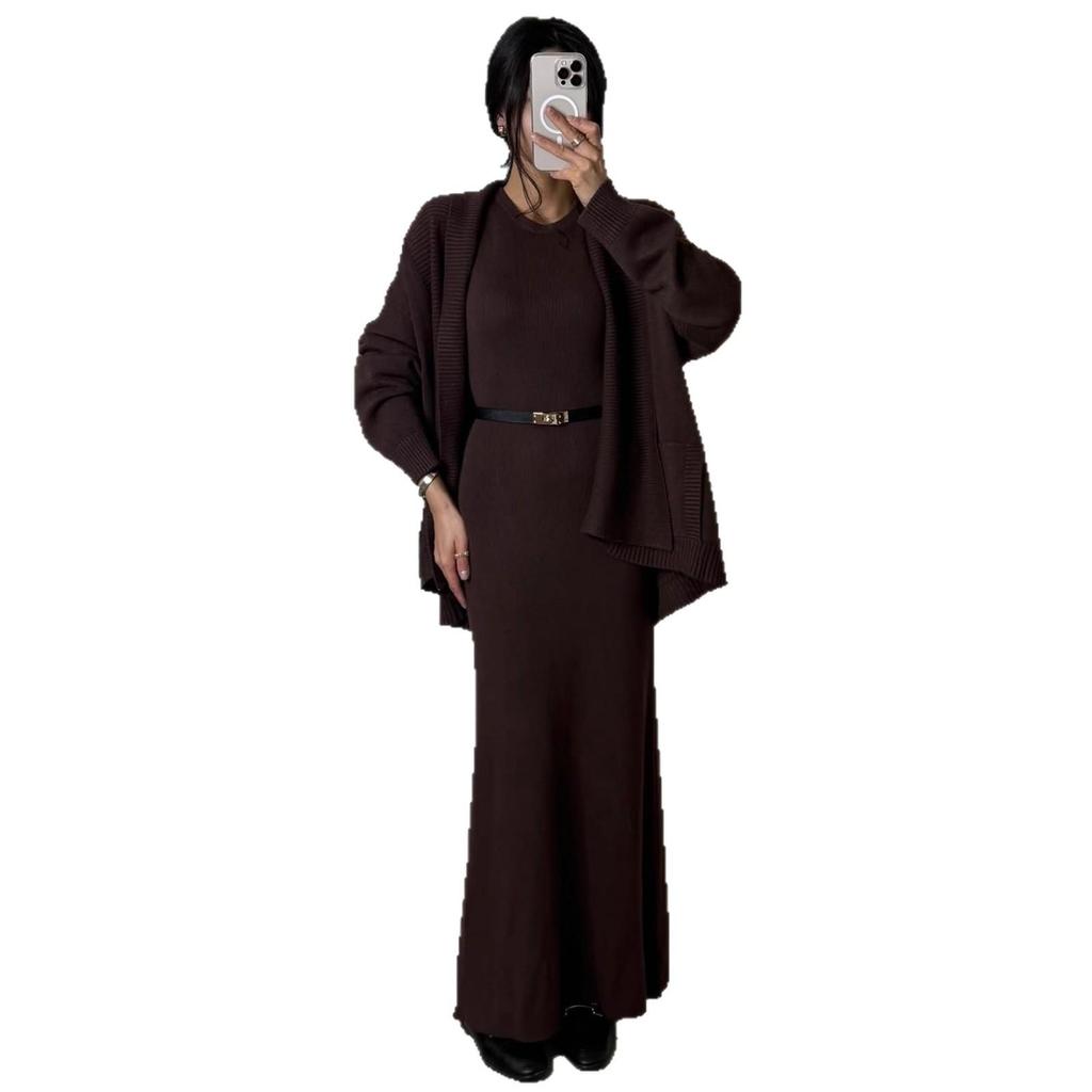 2025 Autumn Women's Fashion Slim Fit Round Neck Knit Dress with Long Sleeves