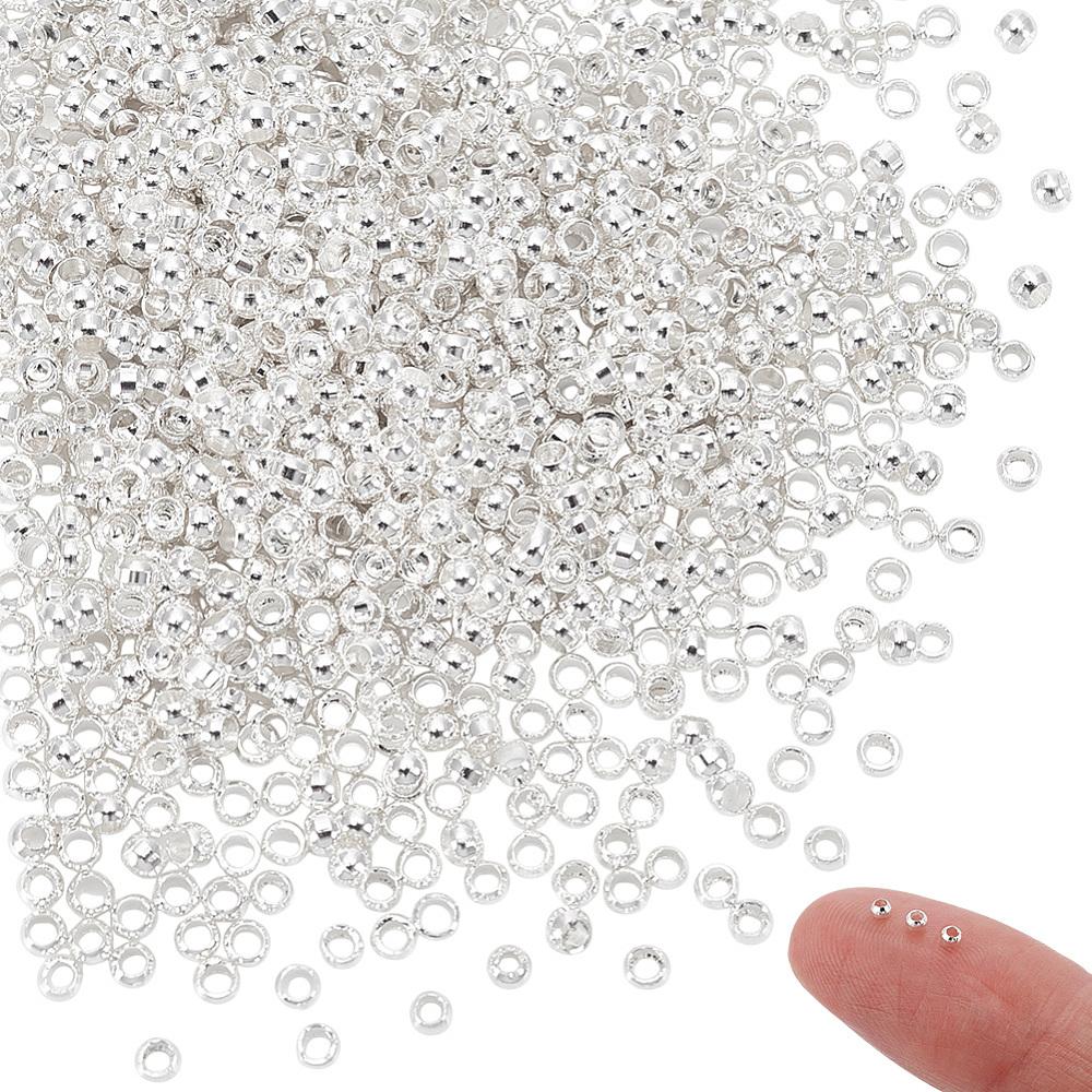 1000Pcs Brass Crimp Beads, Rondelle, 925 Sterling Silver Plated, 2x2x1mm, Hole: 1.2mm