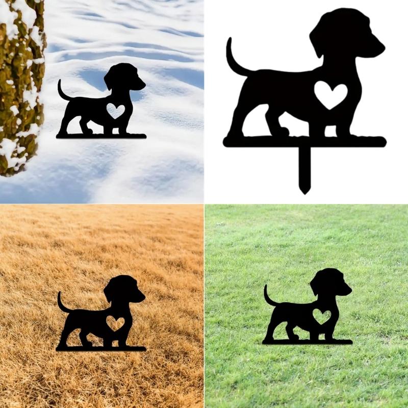 Outdoor Dog Shape Yard Stake with Ornament Cutout for Patios and Garden Flowerbed Landscape Decorative Ground Stake