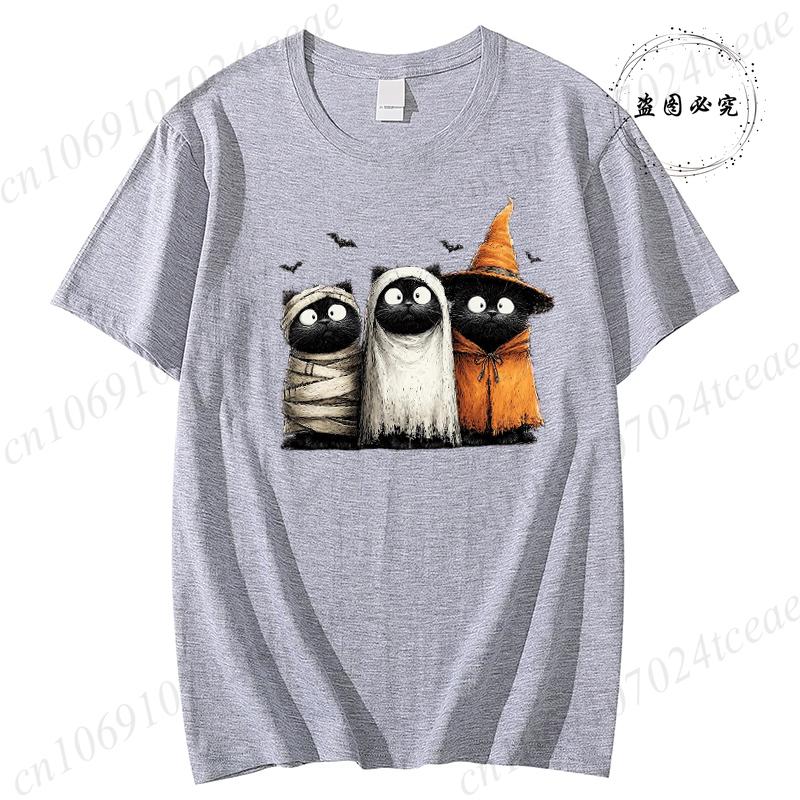 Womens New Fashion Clothes Tshirt Halloween Cat Graphic T Shirts Tops Witch Cats Pumpkin Harajuku Vintage Tee Shirts Clothes