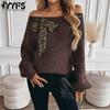 Women's Fashion Casual Spring Autumn Leopard Print Long Sleeve One Shoulder Blouses & Shirts