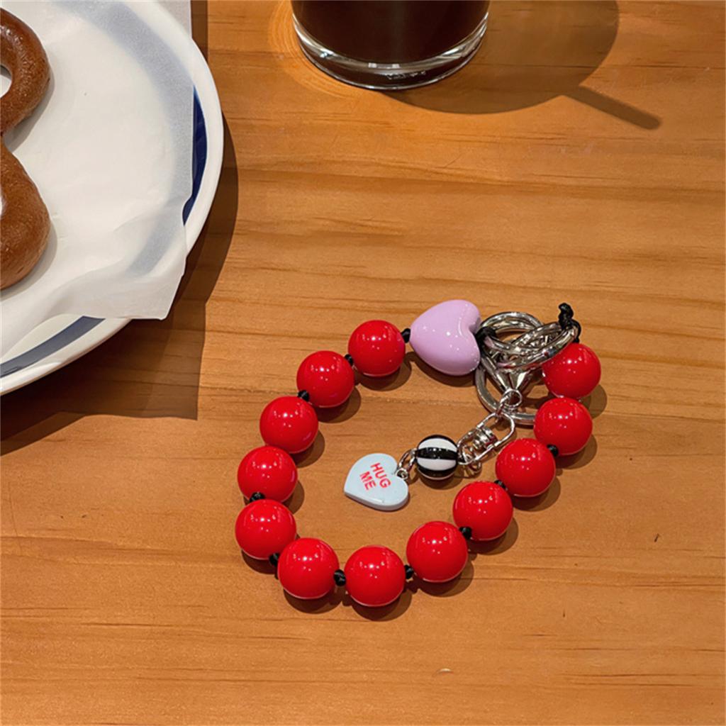 Cute Phone Lanyard Short Style Wrist Strap Love Heart Handmade Beads Bracelet Pendant Lanyard Wide Wrist Strap AntiLoss Lanyard