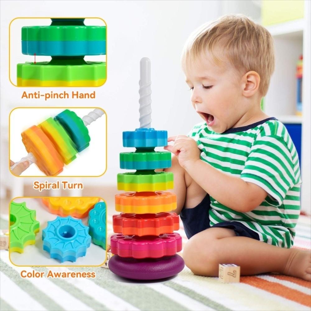 Safety Rotating Rainbow Tower Montessori Colored Children's Toys  Birthday Gitfs