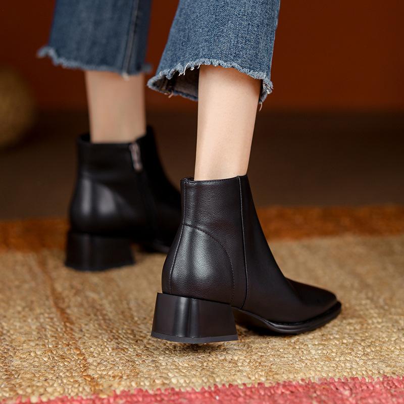 Chelsea Boots Women's Coarse Heel Autumn/Winter Brown French Bare Boots Women's Martin Boots