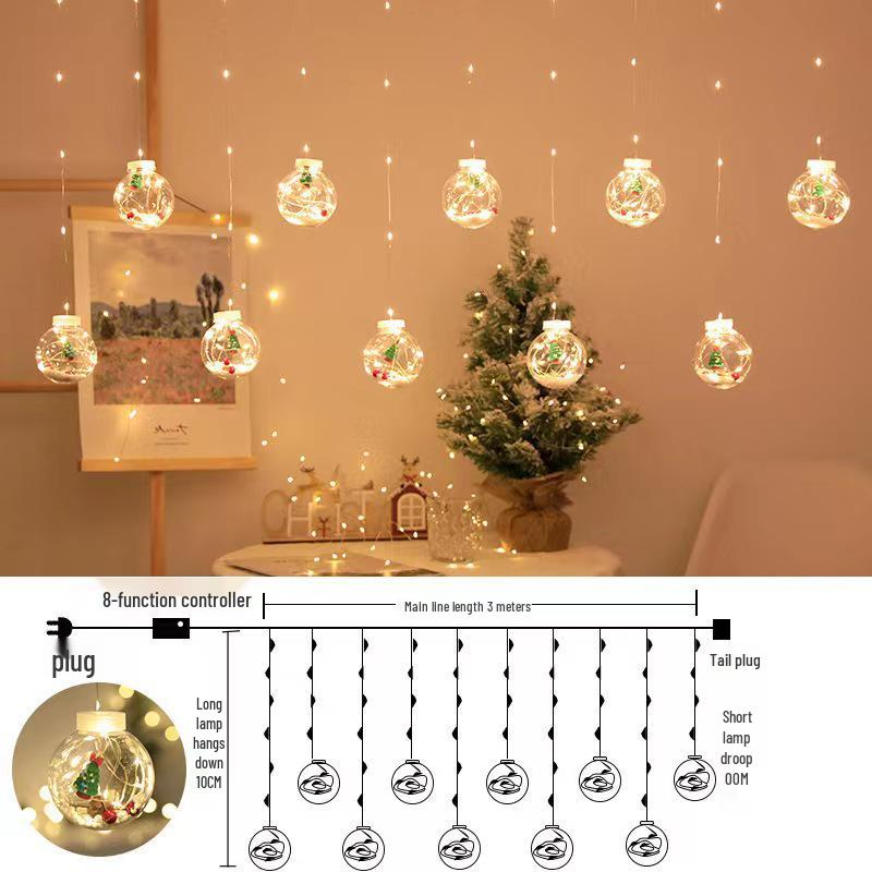 LED Christmas Wish Ball Curtain Lights - Snowman & Tree Festival Decor