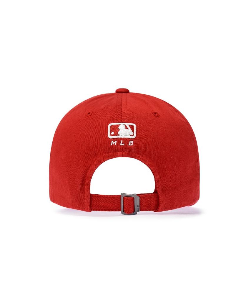 Emelbi Vintage Washed Curve Logo Unstructured Ball Cap Ny (D.Red)