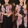 Long Length Sun Protection Shawl Flower Pattern Chiffon Scarf Breathable Shawl  Outdoor Activities